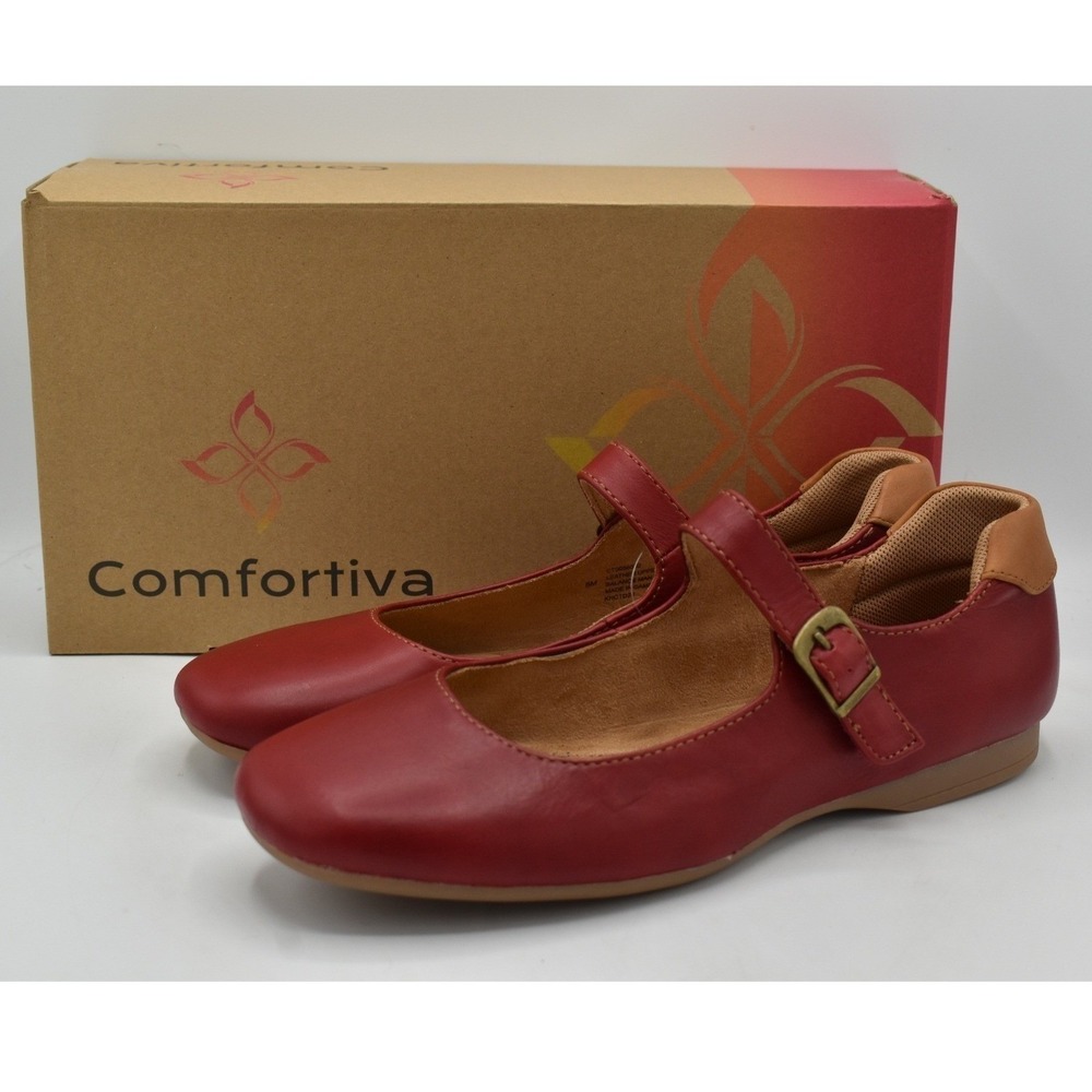 Comfortiva Kaylee Mary Jane Women 10 Cherry Red New Leather Flat Shoes